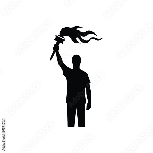 Silhouette of Man Holding a Torch - Powerful Symbol of Leadership and Perseverance