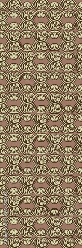 A repeating pattern featuring abstract shapes resembling eyes and organic forms, suitable for wallpaper or textile design.