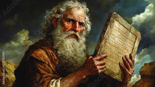 biblical ten commandments from exodus: stone tablets outlining the divine testimony and religious laws forming the sacred covenant with moses photo