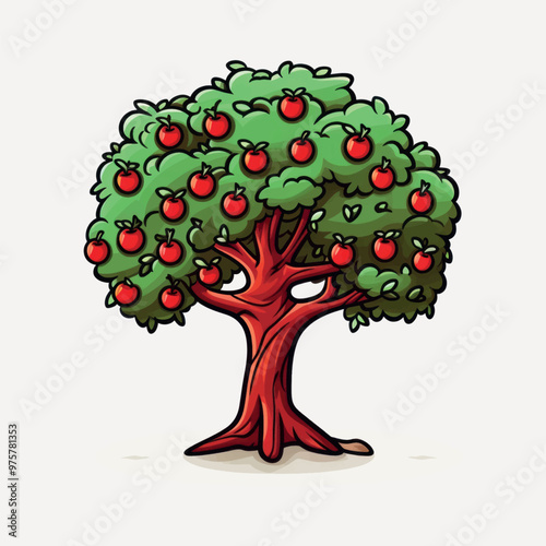 Vibrant cartoon apple tree illustration