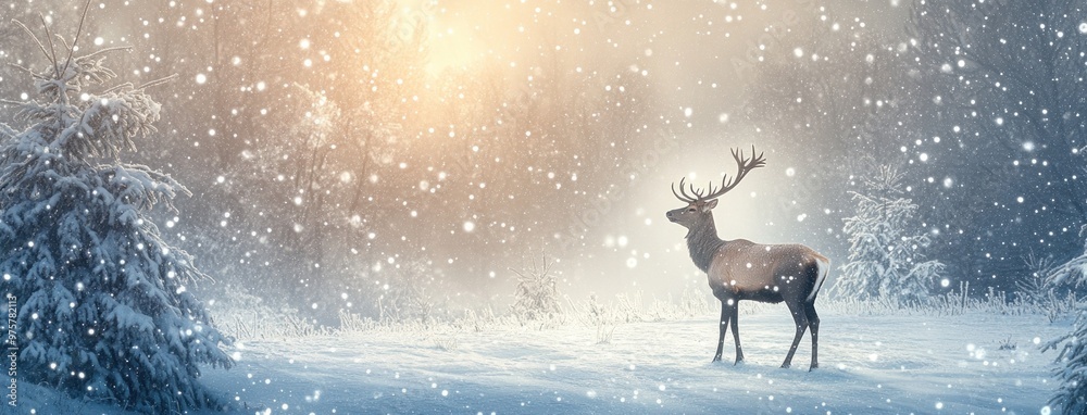 Majestic Deer in a Snowy Winter Forest Majestic Deer in a Snowy Winter Forest