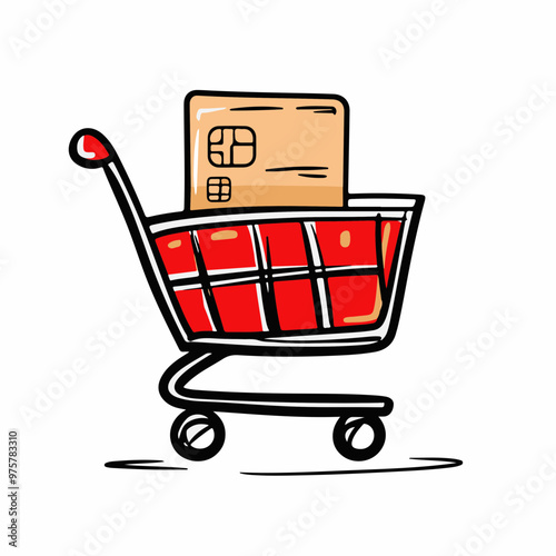 Cartoon Shopping Cart with Package Illustration