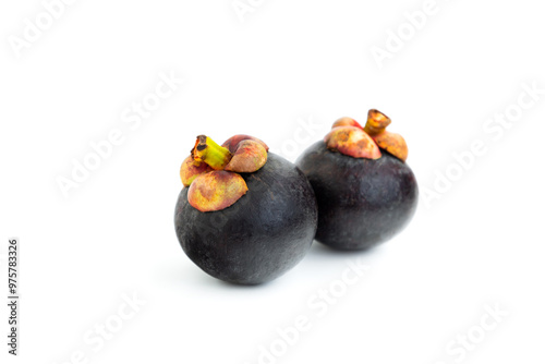 Mangosteen fruit isolated on white background, Ripe mangosteen fruit