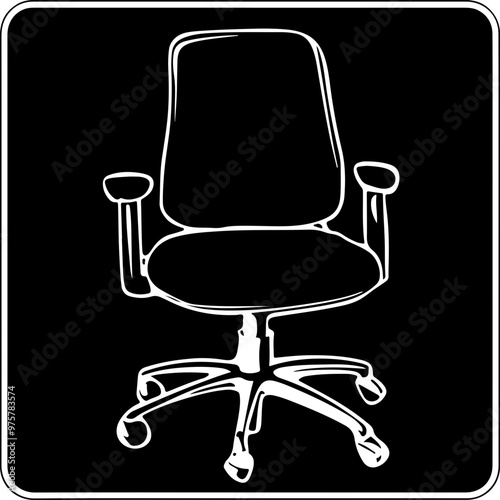 Vector Outline of an Office Chair in Black and White