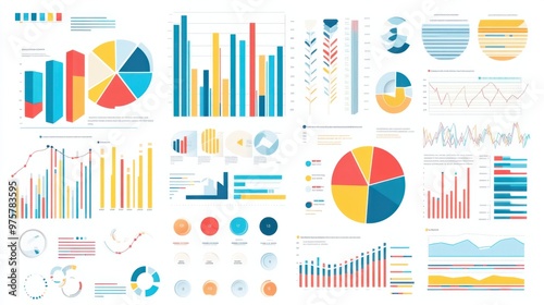 A vector infographic with colorful bar charts, pie charts, and graphs, perfect for business presentations