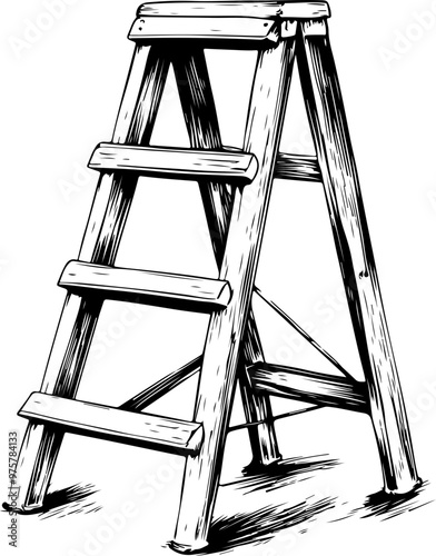 Simple Wooden Ladder in Sketch Style