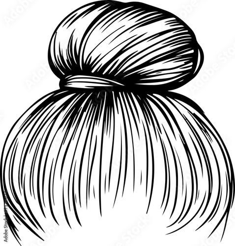 Hand-Drawn Hair Bun Illustration with Detailed Strands