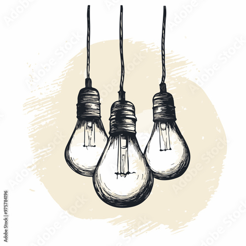 Vintage Illumination: Hanging Light Bulbs Illustration