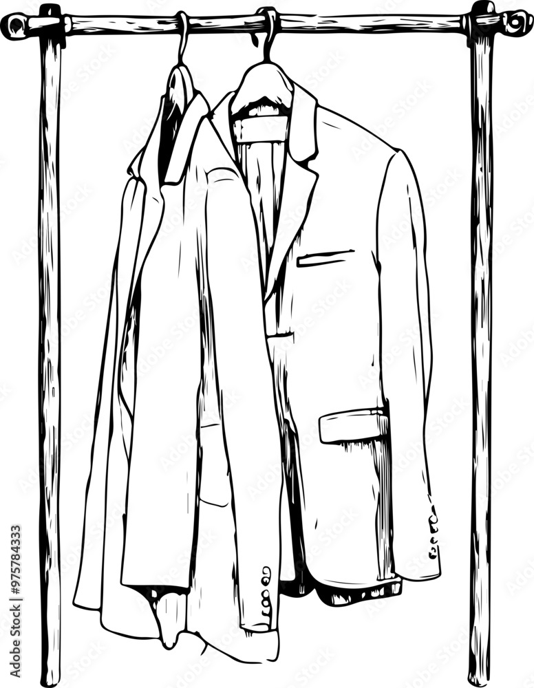 Stylish Suits Hanging on a Rack in Minimalist Style Stylish Suits Hanging on a Rack in Minimalist Style