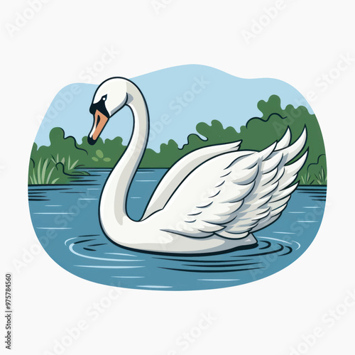 Elegant swan in serene lake