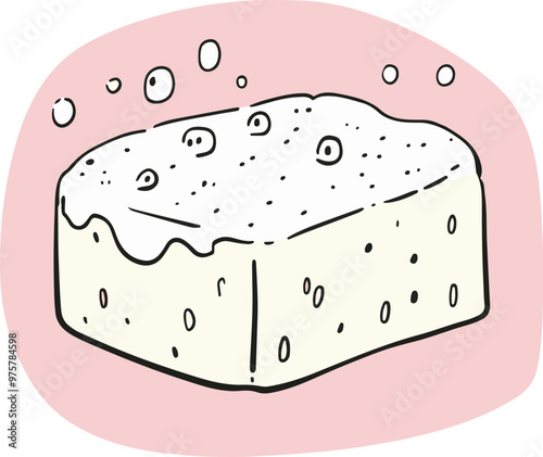 Cute Vector Illustration of a Soap Bar with Bubbles