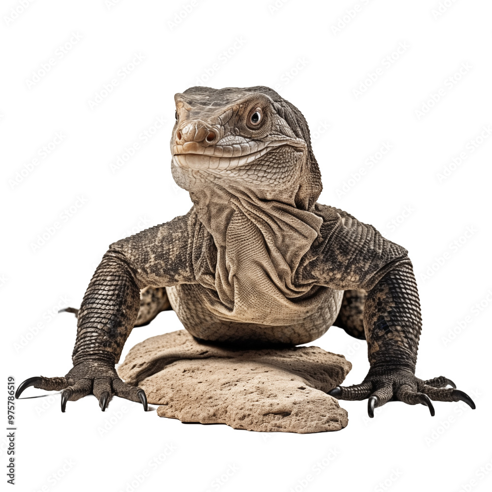 Obraz premium Large Desert Lizard Resting On A Rock Isolated On Transparent Background