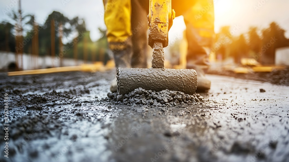 Construction Worker Using a Concrete Vibrator Construction Worker Using a Concrete Vibrator
