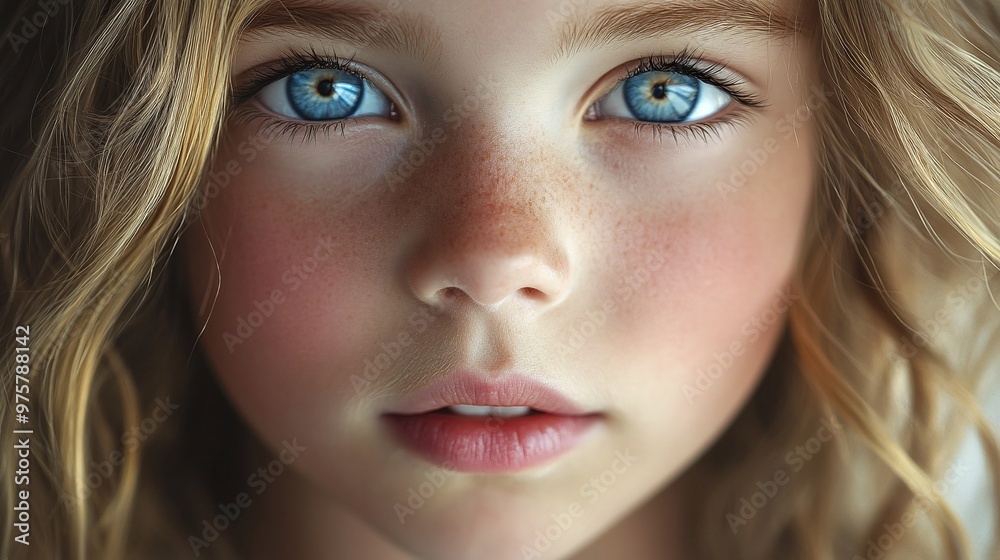 natural and serene portrait of a blonde-haired young girl with captivating blue eyes, showcasing artistic expression natural and serene portrait of a blonde-haired young girl with captivating blue eyes, showcasing artistic expression