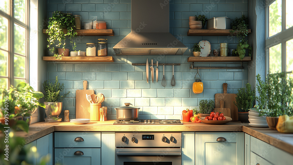 Hyper-Realistic German Kitchen: Simple Elegance with Chinese Dishes Hyper-Realistic German Kitchen: Simple Elegance with Chinese Dishes