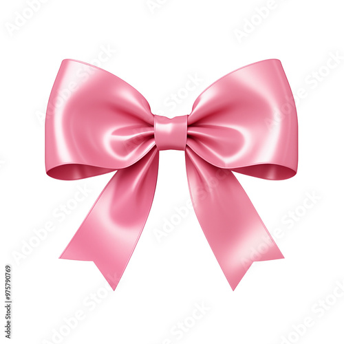 Shiny Pink Satin Ribbon Bow On Transparent Background