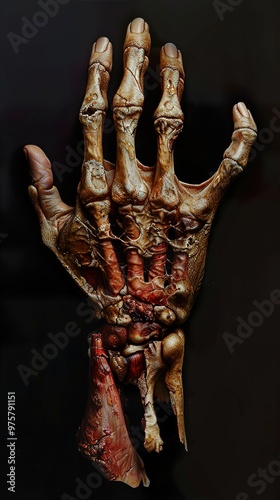 Detailed Anatomical Illustration of a Decaying Human Hand photo