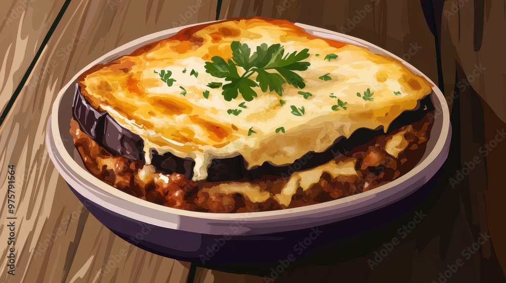 Baked Eggplant Casserole with Parsley Garnish Baked Eggplant Casserole with Parsley Garnish