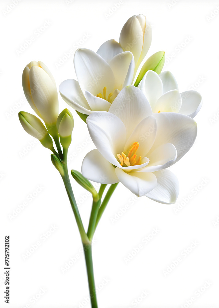 Freesia flower, white color, white background Freesia flower, white color, white background