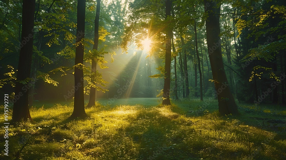 Sunbeams Illuminating a Dense Forest Clearing Sunbeams Illuminating a Dense Forest Clearing