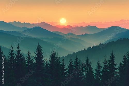 Majestic sunset in the mountains landscape.