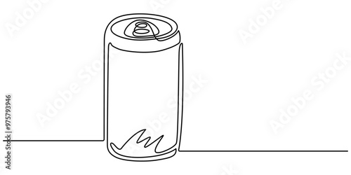 Continuous line drawing of soda aluminum can. One line of aluminum can. Soda refreshing drink concept continuous line art. Editable outline, drink can in continuous line drawing minimalist style, food