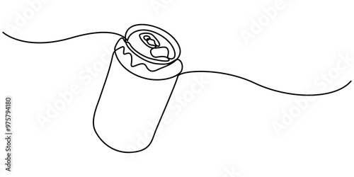 Continuous line drawing of soda aluminum can. One line of aluminum can. Soda refreshing drink concept continuous line art. Editable outline, drink can in continuous line drawing minimalist style, food