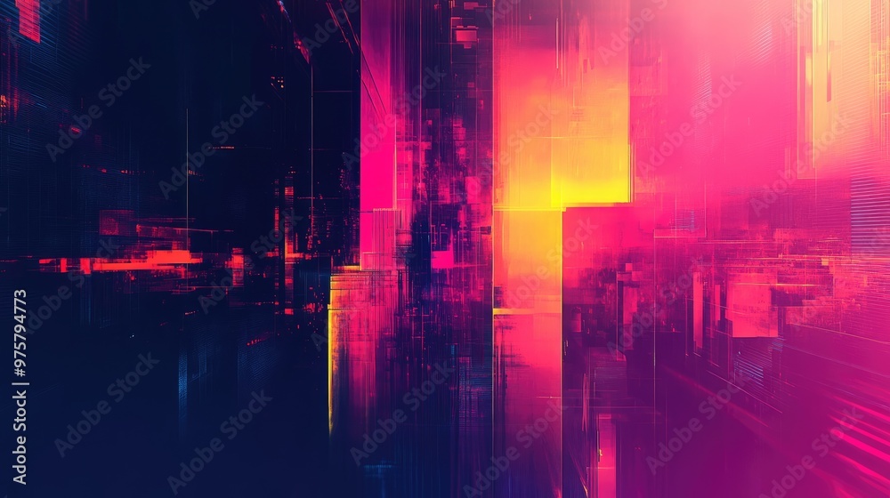 Obraz premium An electrifying digital abstract with vivid glitch effects and sharp neon colors creating a bold, futuristic design.