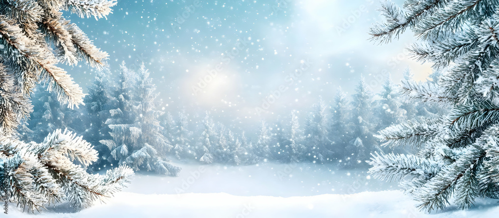 A serene winter landscape with snow-covered trees and a soft snowfall, creating a magical atmosphere of tranquility and beauty. A serene winter landscape with snow-covered trees and a soft snowfall, creating a magical atmosphere of tranquility and beauty.