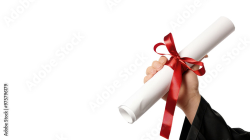 Hand graduates holding diploma on transparent background photo