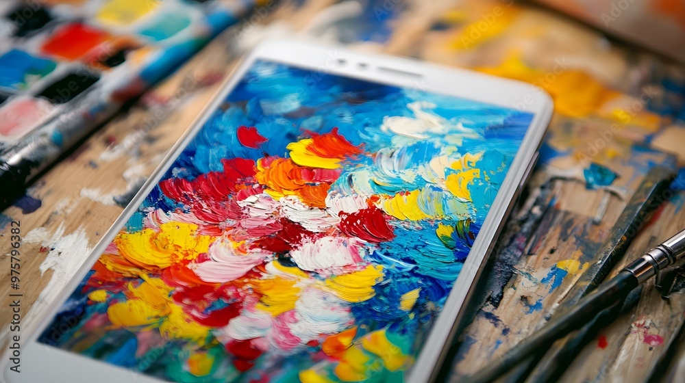 Fototapeta premium Abstract Oil Painting on Phone Screen