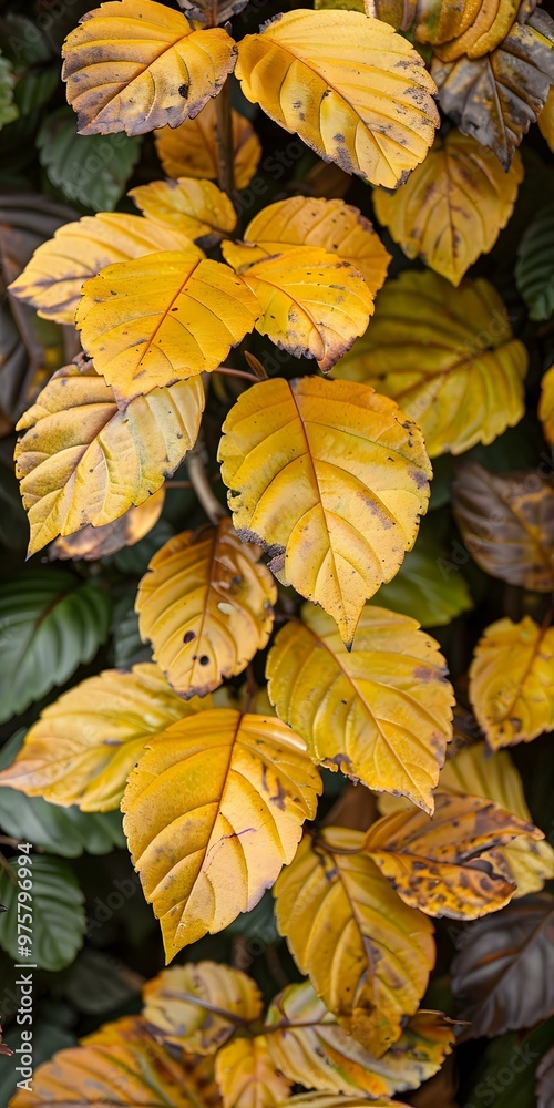 Closeup of Autumn Leaves on a Branch Closeup of Autumn Leaves on a Branch