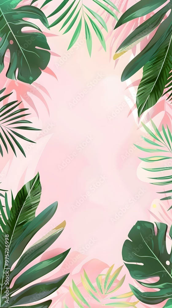 Tropical Leaves Pink Background Illustration Tropical Leaves Pink Background Illustration