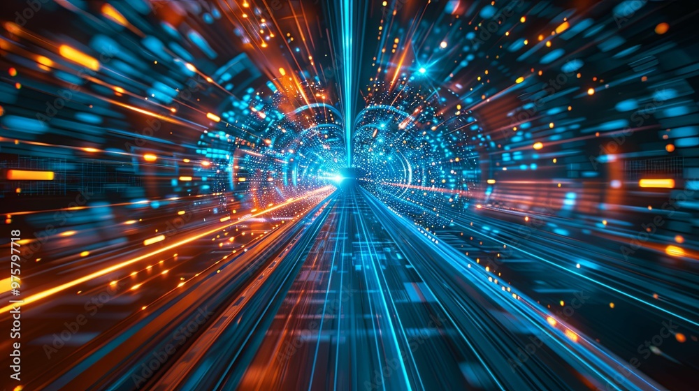 Abstract Digital Tunnel with Glowing Lights and Lines Abstract Digital Tunnel with Glowing Lights and Lines