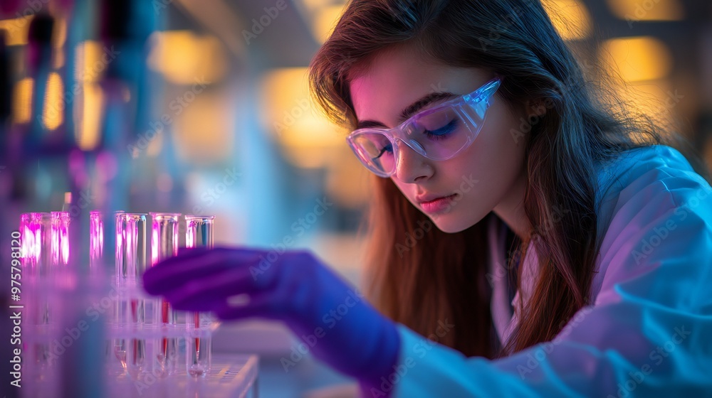 A student sets up a chromatography experiment, carefully adding solvents and monitoring the separation process A student sets up a chromatography experiment, carefully adding solvents and monitoring the separation process