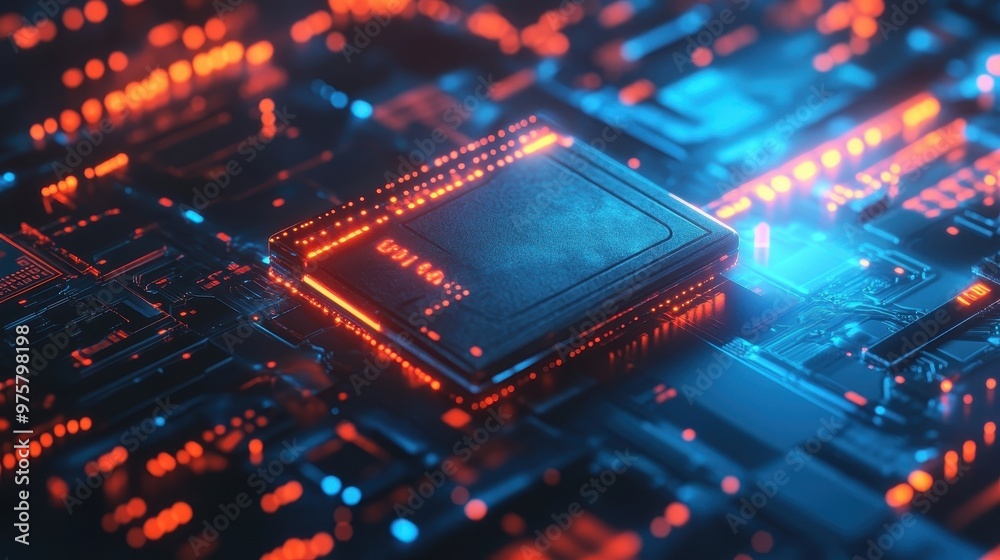 Circuit Board with Glowing Processor Circuit Board with Glowing Processor