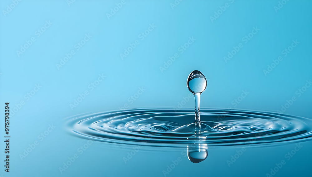 A serene water droplet creates ripples, showcasing the beauty of nature's fluidity against a calming blue backdrop. A serene water droplet creates ripples, showcasing the beauty of nature's fluidity against a calming blue backdrop.