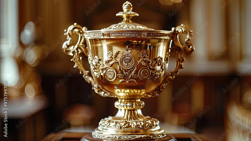 Ornate Golden Trophy with Intricate Floral Designs Ornate Golden Trophy with Intricate Floral Designs