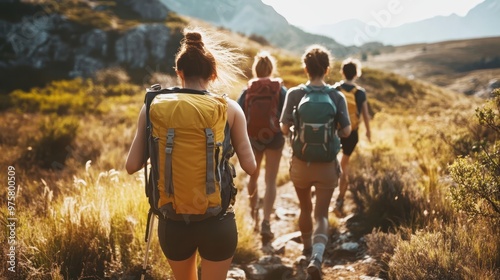 A group of friends hiking together, enjoying nature and physical activity for long-term health.