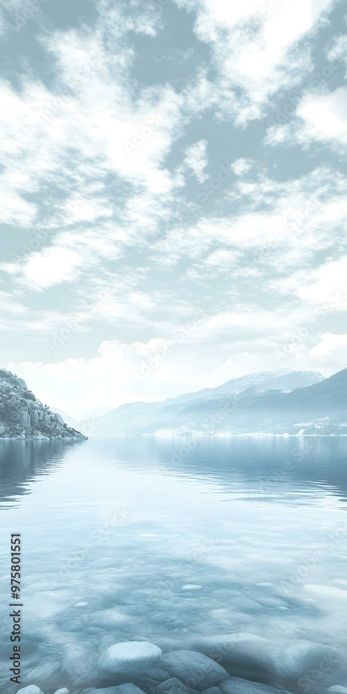 Serene Blue Lake Mountain Landscape With Cloudy Sky Serene Blue Lake Mountain Landscape With Cloudy Sky
