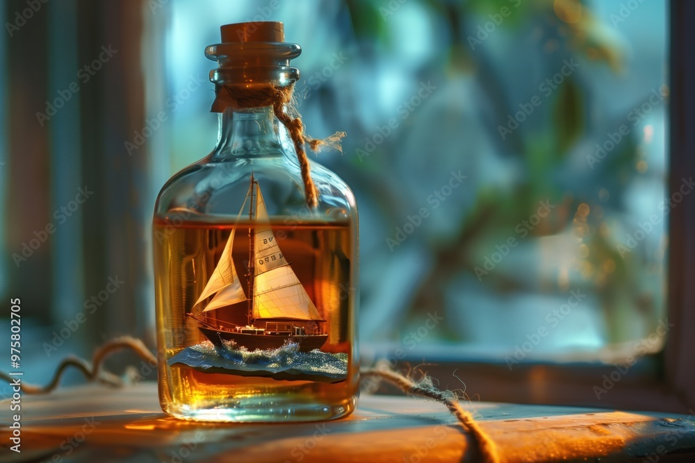 Bottle of liquor with sailboat inside Bottle of liquor with sailboat inside