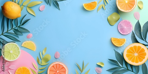 Summer Fruit Background With Lemon Orange and Leaves