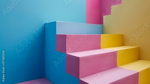 Modern Minimalist Stairs with Colorful Walls