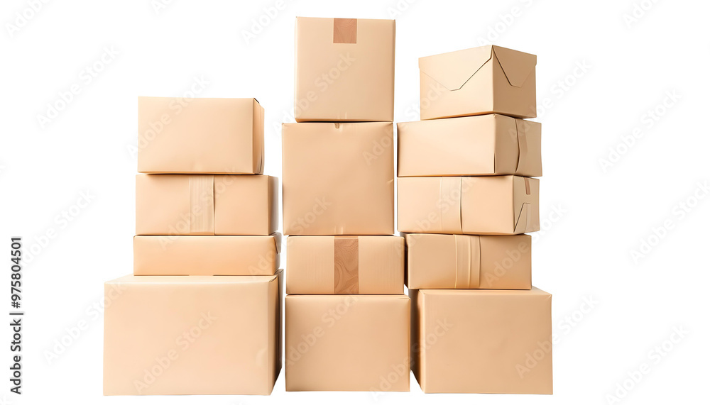 Fototapeta premium Cardboard boxes isolated on transparent background. 3d illustration.