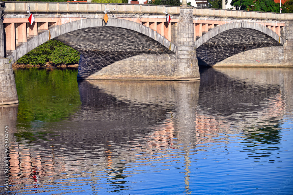 Fototapeta premium Manes bridge on Vltava river reflection in water,Prague,Czech republic