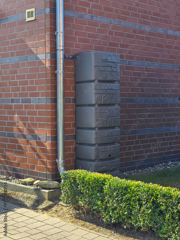Obraz premium rainwater barrel at the facade of a building