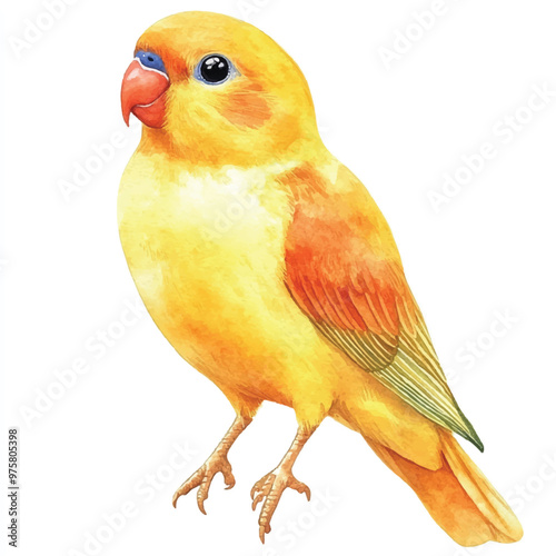 cute Gold Lovebird watercolor clipart illustration isolated