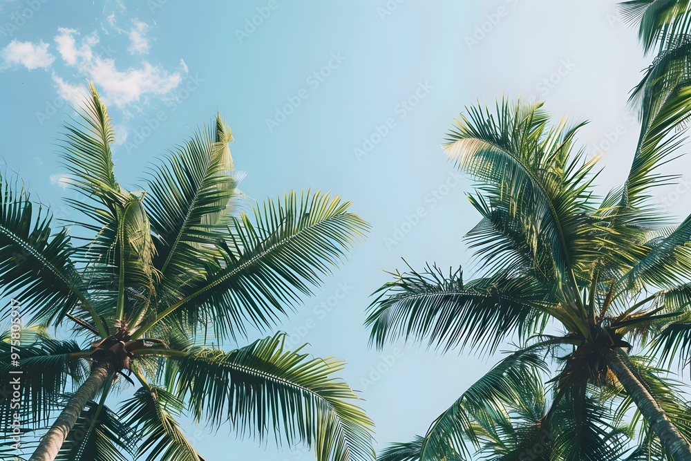 Naklejka premium Palm Trees and Blue Sky Tropical Background