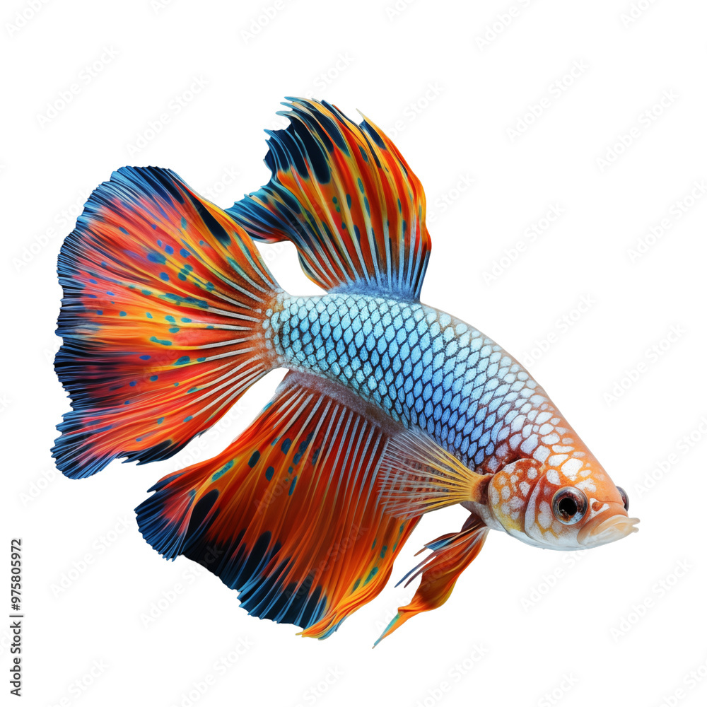 Fototapeta premium Colorful Betta Fish With Long Fins And Vibrant Patterns On Black Background