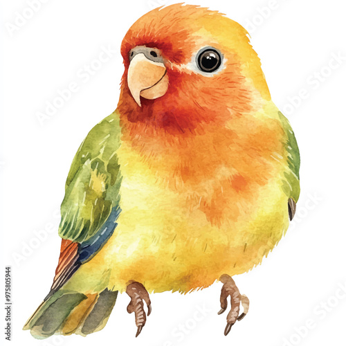 cute Gold Lovebird watercolor clipart illustration isolated
